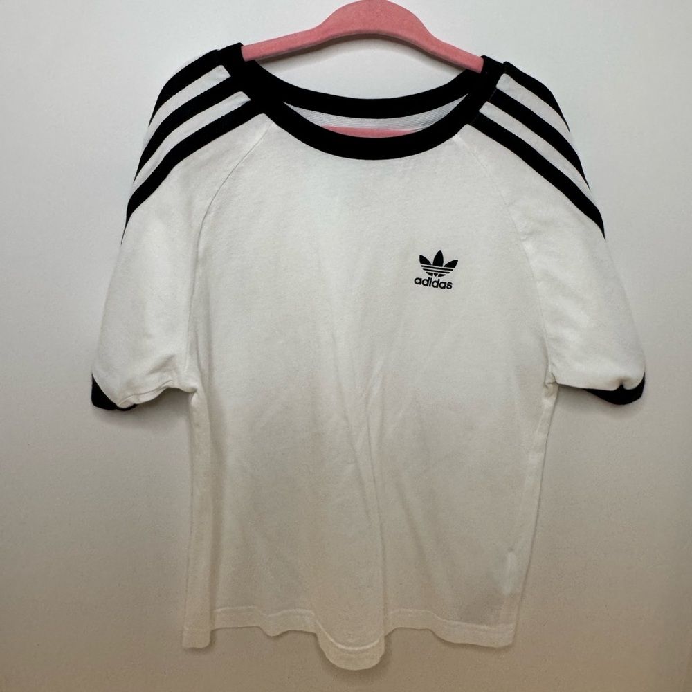 Adidas Kids White Tee with Black Stripes